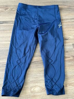 CW-X Stabilyx Joint Support Compression Tight Leggings Capri Blue Womens XL EUC